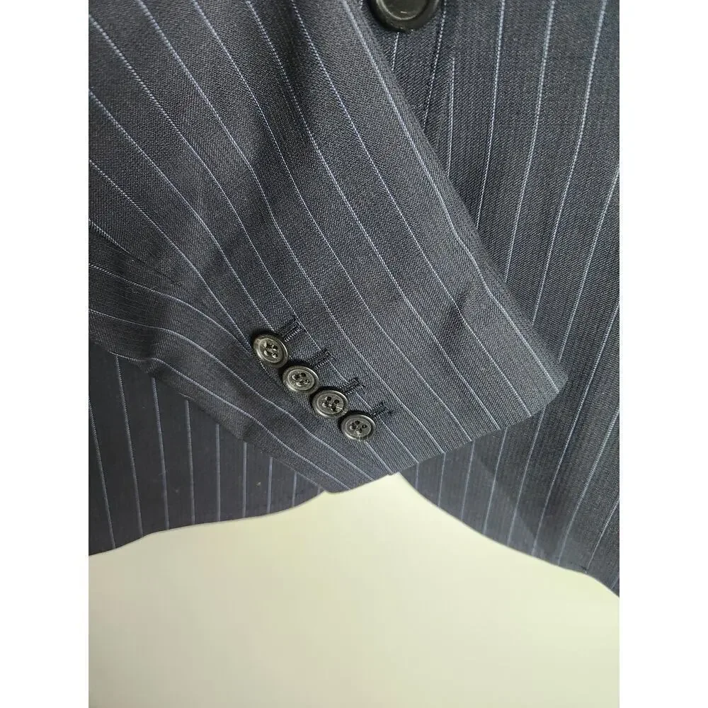 J Crew Vtg womens wool Blazer sz 8 navy pinstripe 1 button academic old money - Picture 2 of 10